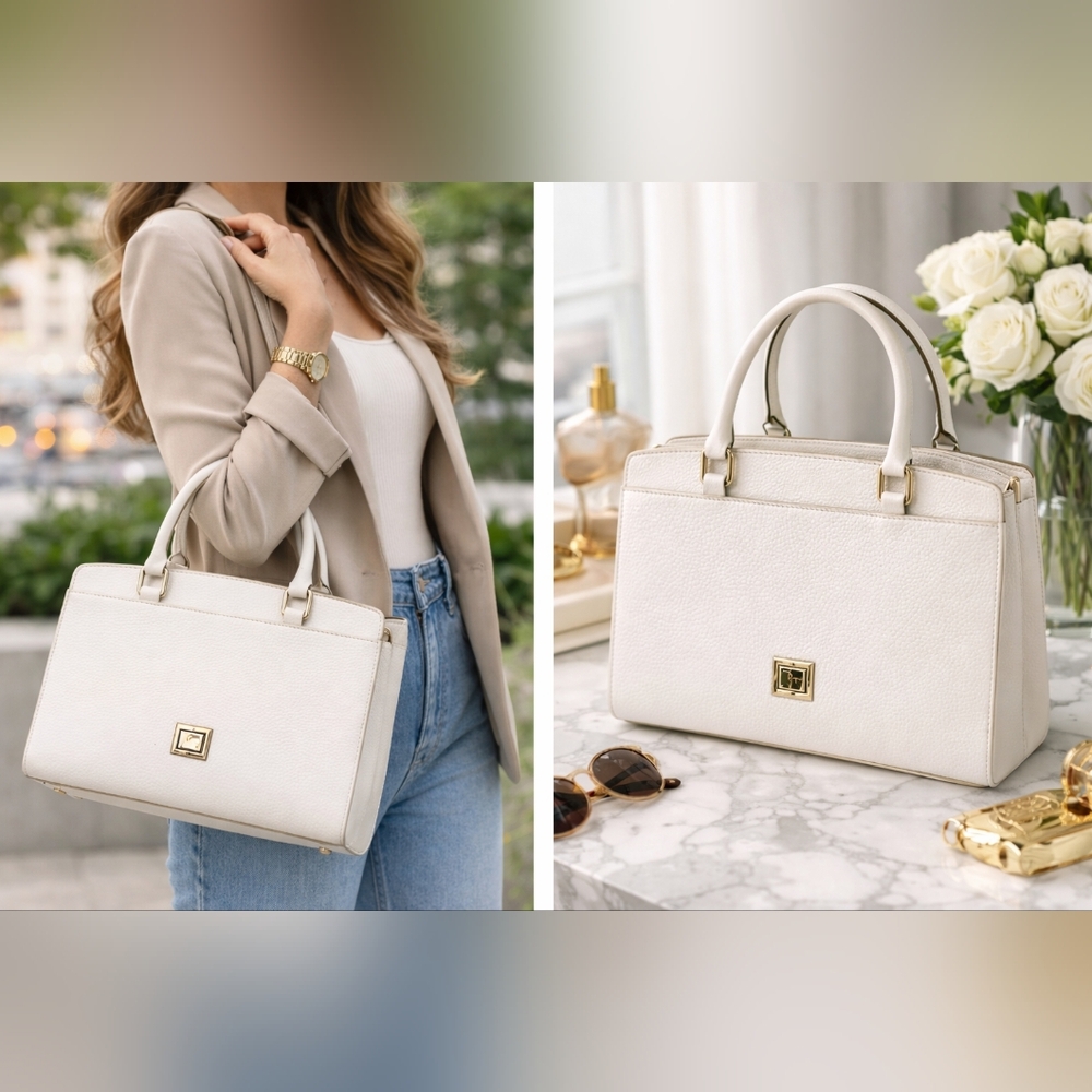 VINTAGE DOONEY & Bourke Cream Satchel with Gold Hardware. Like New. Original